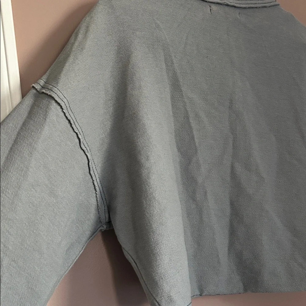 We the Free Cropped Half Zip Sweatshirt Frayed Trim Seams Cotton Size M